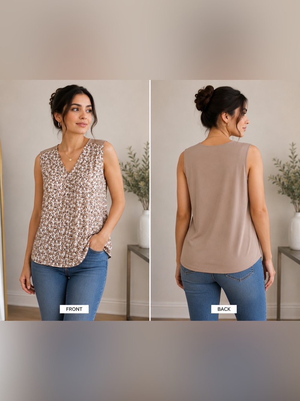 Ann Taylor Beige and Brown Patterned Blouse